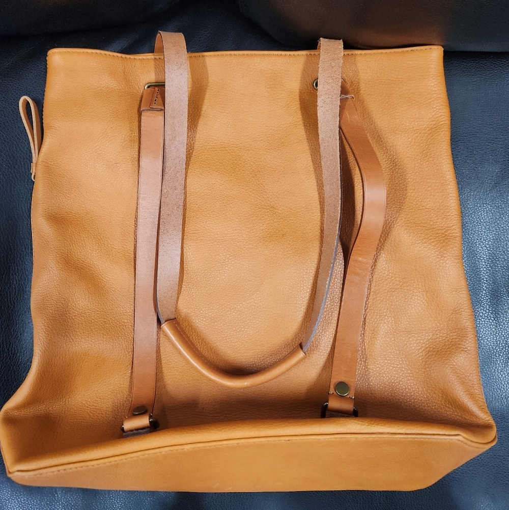 Mark & Graham Cognac Leather Tote with Top Handles - Picture 3 of 7